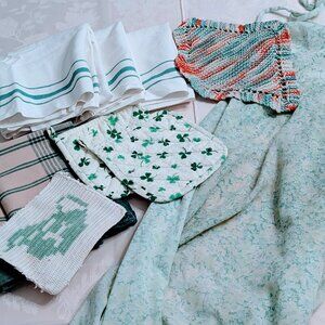 VTG Lot of 10 St. Patrick’s Day Kitchen Linens/Apron Dunroven & NOS Kendall